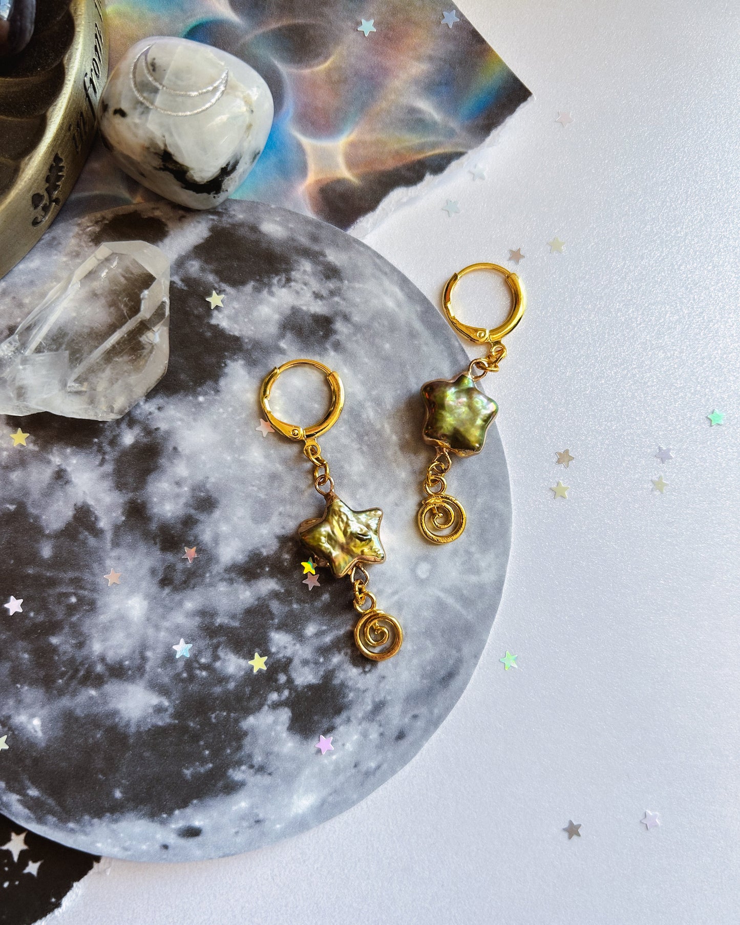 Gold Pearlescent Star Earrings